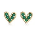Exquisite gold-plated heart earrings with five green zircons and beaded edge design - Green