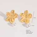 18K gold plated flower earrings with 10mm pearl drop and textured metal finish - E664-30(Flower Pearl Pendant)