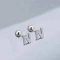 Polished silver stainless steel letter N stud earrings with secure screw back closure - Letter N (T55662) / Silver