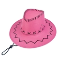 Rosa Cowboyhut mit schwarzen Ziernähten und verstellbarem Windseil für Herren und Damen - M (56-58cm) / Fuchsia