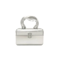 Silver mirror acrylic evening box bag with sculptural wave handle and metal clasp closure - Style 2 (Curved Handle) / Silver