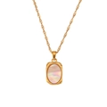 Rechteckiger Perlmutthell-Anhänger an vergoldeter Edelstahl-Halskette mit Wellenkette - Gold-Gelbe Muschel
