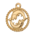 Detailed close-up of a golden metal alloy fish-themed zodiac pendant for DIY jewelry - Style 6 / Antique Gold