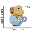 Cute Capybara in blue cup embroidered patch for clothing with size 6.6cm x 5.8cm - Animal Patch 7# (Coffee Cup)