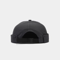 Detail view of adjustable plastic buckle and nylon strap on dark grey miki hat - Adjustable / Dark Gray