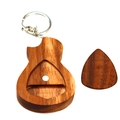 Gitarrenform Holz Plektrumbox Schlüsselanhänger mit tropfenförmigem Plektrum - Plektrum-Box + Plektrum (Einzeln) / Naturholzfarbe