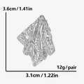 Detailed size specifications of irregular silver irregular earrings with liquid metal texture - Irregular Pleated / Pair Pack / Silver