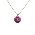 Vergulde koperen ketting met roze evil eye hanger en kleurrijke edelsteen accenten - Paars