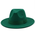 Close-up of forest green cashmere felt fedora with matching grosgrain ribbon detail - Grass Green