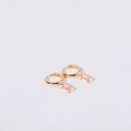 Retro gold earrings with rectangular pink gemstone charms and sleek metal hoops - October (Pink)