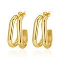 Pendientes de aro dobles en forma de U de acero inoxidable dorado pulido sobre blanco - Doble Línea Ovalada / Dorado