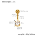 Detailed measurements of the 18k gold-plated stainless steel heart belly ring with zircon - H008-Single Zircon / 1.55x11.4mm / Gold