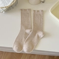 Oatmeal color ribbed knit crew socks made of nep yarn with a minimalist Japanese style - Khaki