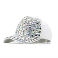 Berretto da baseball bianco con strass colorati per protezione solare e stile estivo trendy - Regolabile / Bianco