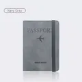 Navy Gray faux leather passport cover travel wallet with elastic strap and airplane icon - Navy Gray Strap Passport Cover / Navy Gray