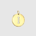 Minimalist gold stainless steel round pendant with hollowed-out letter I for DIY jewelry - 14K Gold - I