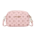 Pink faux leather crossbody camera bag with classic floral monogram print for women - Printed Pink