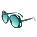 Fashionable dark green oval sunglasses with cat-ear frame and green lenses for women - Dark Green (C2)