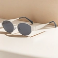 Retro oval sunglasses with silver metal frame and dark gray lenses for street style - Silver Frame Grey Lens