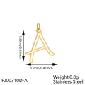 Gold stainless steel letter A pendant with white enamel fill and size dimensions - Letter A-White