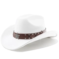 Detail of white felt cowboy hat with brown leather band, silver studs and star badge - M (56-58cm) / Pure White