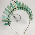 Handmade silver headband with raw green natural mineral stones and bronze wire wrap - Amazonite with Bronze Wire