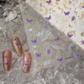 3D butterfly nail art stickers with gold stamping and floral patterns on cat-eye nails - Purple Butterfly Lily of the Valley Embossed Style (CO-467)