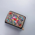 Bohemian handmade beaded card wallet with colorful floral pattern and golden zipper - No.02 (Colorful Symmetrical)