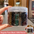 1000 elastici per capelli neri ad alta elasticità in un barattolo di plastica trasparente - Confezione in scatola / 8# Nero Puro Standard (1000 Pezzi)