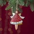 Vintage red iron angel Christmas ornament with white polka dots and gold trim detail - Angel Model D - Red