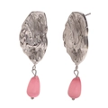 Silver liquid metal earrings with pink teardrop pendants on white background - Butterfly Wing Red Jade Pendant Stud Earrings-Steel