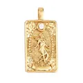 Gold Tarot The World pendant featuring a rectangle charm with a white zircon inlay - 20. The World