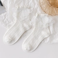 White cotton lace socks for girls featuring double-layered ruffled edges and floral embroidery - 1-3 Years / Size 18-25 / Off White