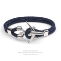 Detail of handcrafted dark blue Milan rope bracelet with silver airplane charm clasp - Navy Blue Rope Silver Airplane