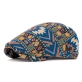 Ethnic jacquard beret hat in dark blue with geometric patterns and adjustable buckle - Adjustable / Navy Blue 2