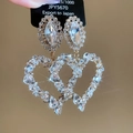 Exquisitos pendientes de doble corazón con cristales de talla marquesa y redonda - Pendientes colgantes de diamantes de imitación de corazón ovalado en plata 925