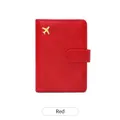 Portapassaporto rosso in pelle RFID con logo aereo dorato e chiusura magnetica - Rosso