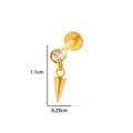 Titanium labret stud in gold finish with round zircon and polished cone pendant - 3# Style (Cone Pendant) / Gold