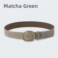 Ceinture vintage pour femme en cuir suédé vert matcha avec boucle ardillon ovale dorée - Vert matcha