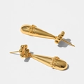 Golden teardrop earrings with flower studs in 18K gold plated polished metal finish - Flower Dangle Style / Gold