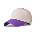Detail of two-tone cotton baseball cap showing purple curved brim and beige crown stitching - Adjustable / Purple