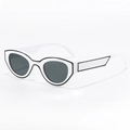 Retro oval sunglasses with 2D pop art white frame and black outlines in a 45-degree view - White Frame Grey Lens (Black Line)