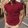 Μπορντό ανδρική μπλούζα Henley με κίτρινες ραφές αντίθεσης και τσέπη στο στήθος - S / Μπορντό