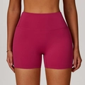 High-waisted cloud-feel yoga shorts in deep magenta featuring seamless body-hugging fit - Rose Red
