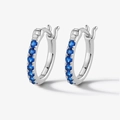 Elegant 925 sterling silver hoop earrings set with micro-paved blue zirconia stones - Blue Rhinestone (5191138805176) / 925 Silver / Silver
