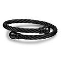 Herenarmband van zwart gevlochten roestvrij staalkabel met gepolijste bolle uiteinden - ZJ2859-Zilveren Variant
