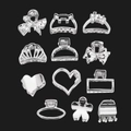 Set of 12 silver metal hair claws in heart, bow, and flower shapes for women - Silver 12Pcs Set
