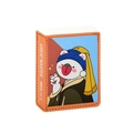 Orange leather card holder for phone featuring creative polar girl illustration - Bear with a Pearl Earring
