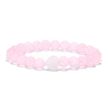 Detail of pink crystal beaded bracelet featuring a smooth heart-shaped center bead - Pink Chalcedony Style
