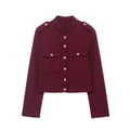 Burgundy short wool jacket with gold buttons and high collar, French style cropped coat - XS / Burgundy